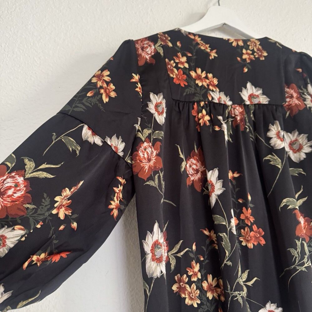 Love + Harmony Dress Oversized Sz M L Black Floral Ruffle Mini Boho Chic Cottage - Picture 10 of 16